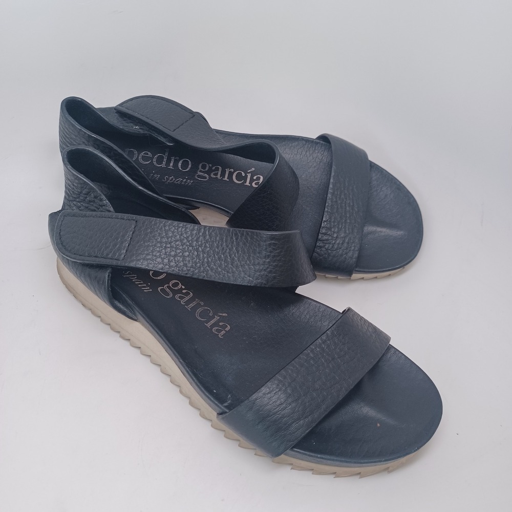 Pedro Garcia Black Pebbled Leather Sandals with White Sole Spain 37.5 Womens - Picture 12 of 12